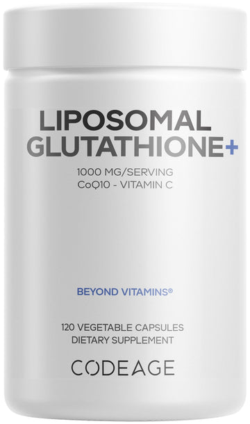Codeage Liposomal Glutathione+ Supplement - 1000 mg Reduced L-Glutathione Pills, Vitamin C Ascorbic Acid, CoQ10 - Liposomal Delivery - Skin & Antioxidant Support - Non-GMO - 120 Capsules Codeage buy supplements canada