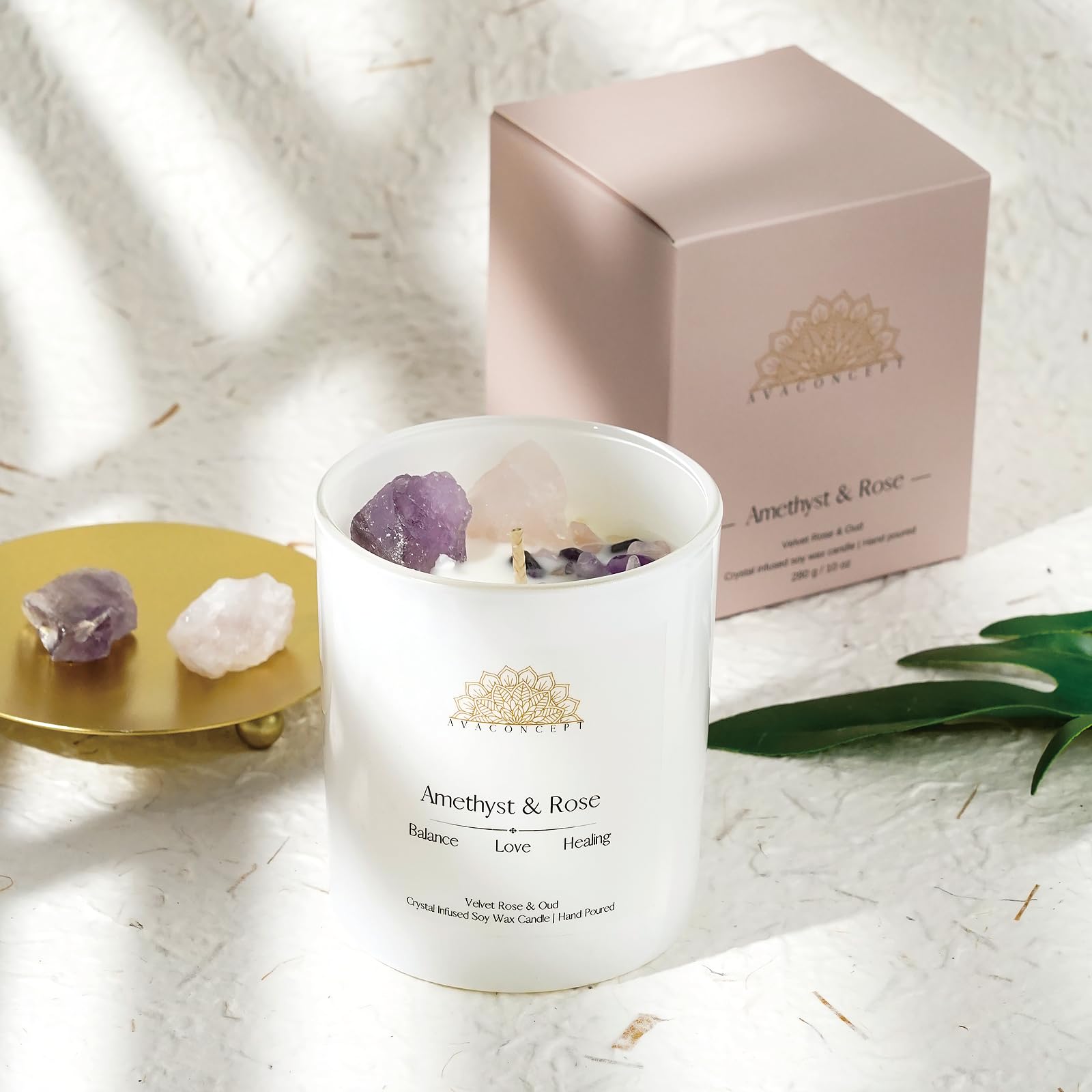 Ava Concept Scented Crystal Candle 10 oz jar Candle (Velvet Rose & Oud) ava concept buy supplements canada