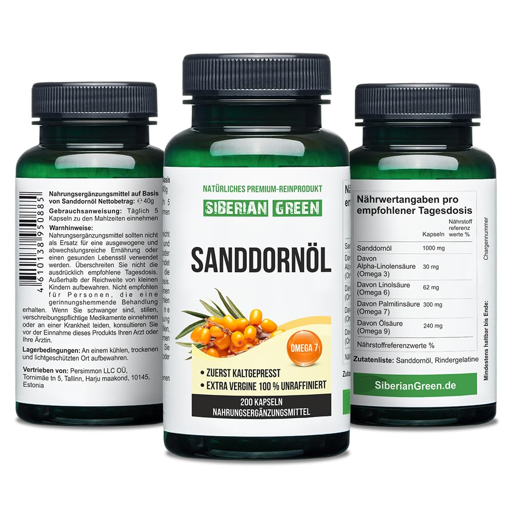 Siberian Sea Buckthorn Oil Capsules 200 Softgels | from Wild-harvested Siberian Sea Siberian Green buy supplements canada