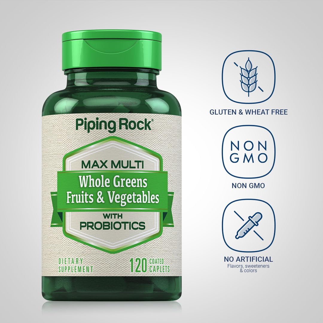 Piping Rock Fruits and Veggies Supplement | 120 Caplets | Fruit and Vegetable Blend with Probiotics | Max Multi Vitamin | Non-GMO, Gluten Free Piping Rock buy supplements canada