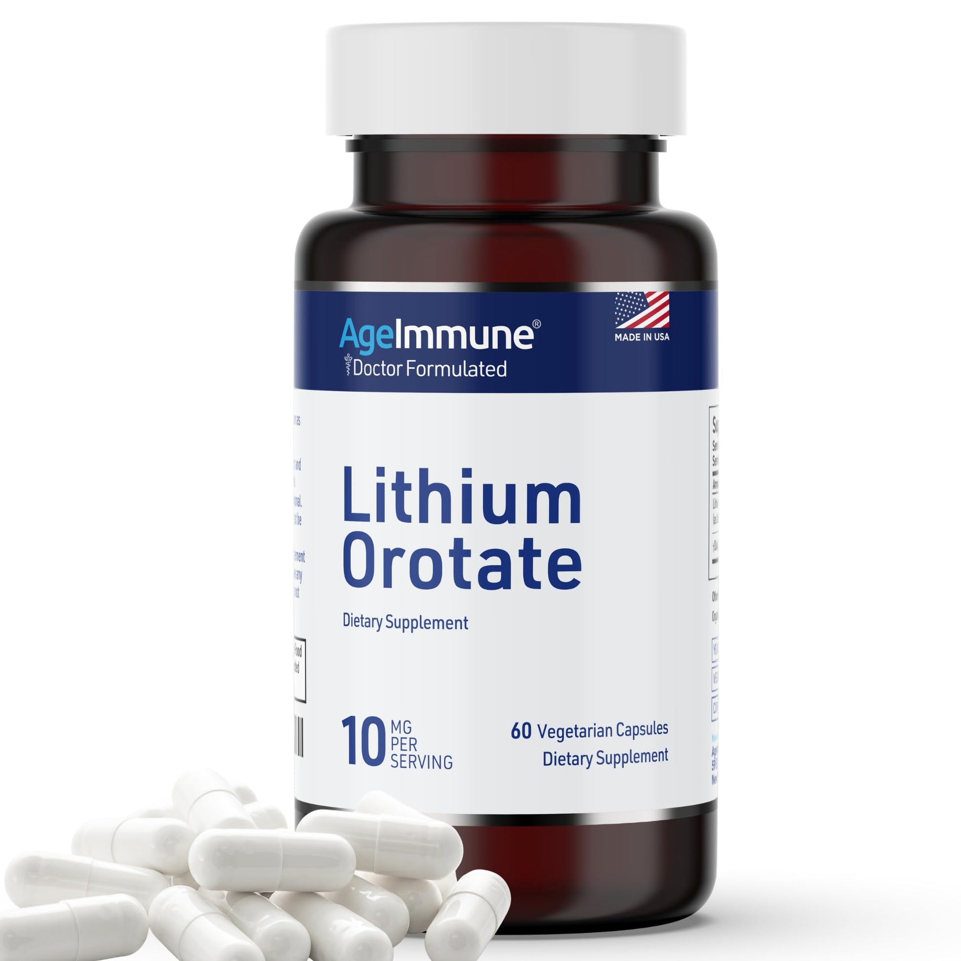 Lithium Orotate 10mg per Capsule - 60 Vegetarian Capsules. Memory and Emotional Wellness Support - Magnesium Stearate Free AgeImmune buy supplements canada