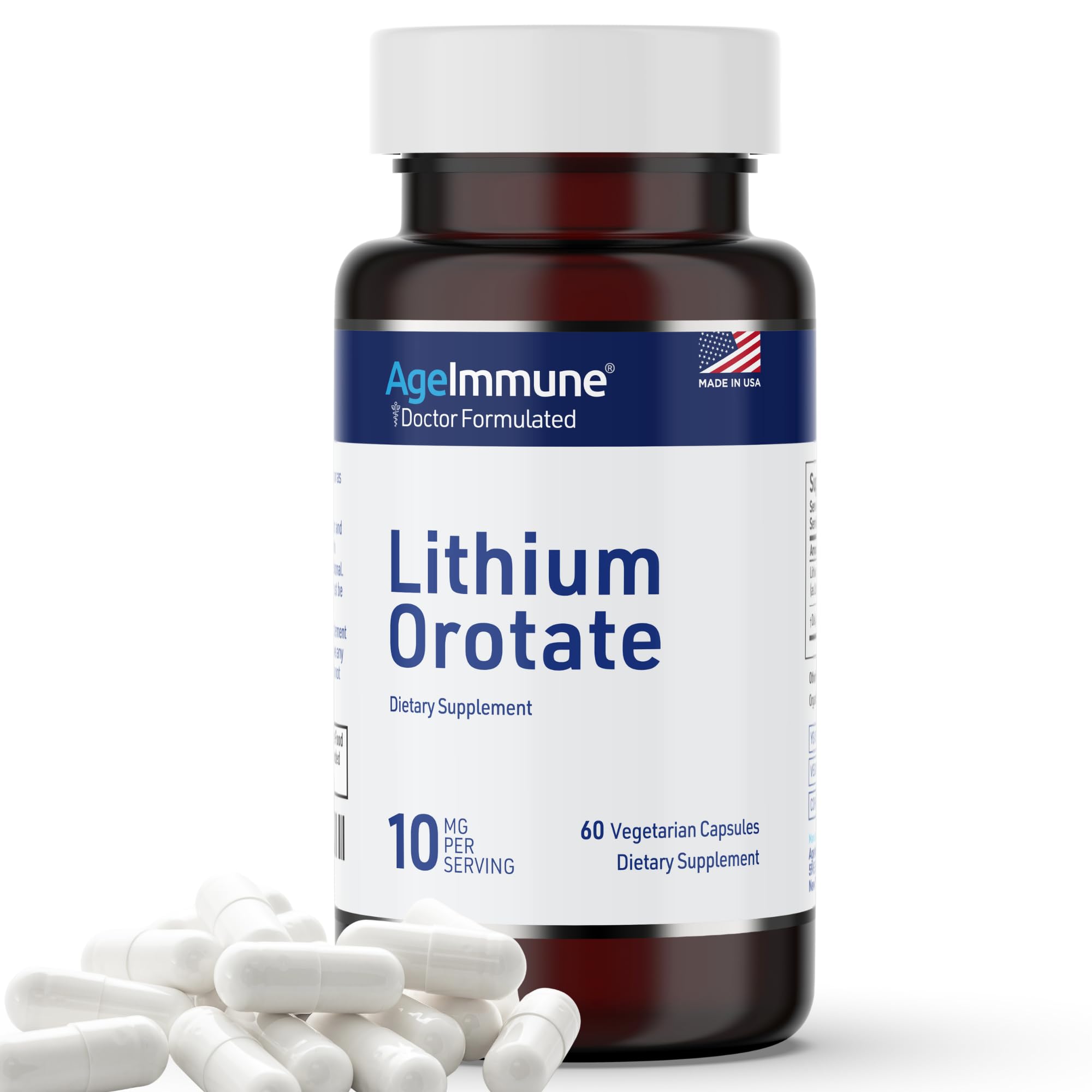 Lithium Orotate 10mg per Capsule - 60 Vegetarian Capsules. Memory and Emotional Wellness Support - Magnesium Stearate Free AgeImmune buy supplements canada