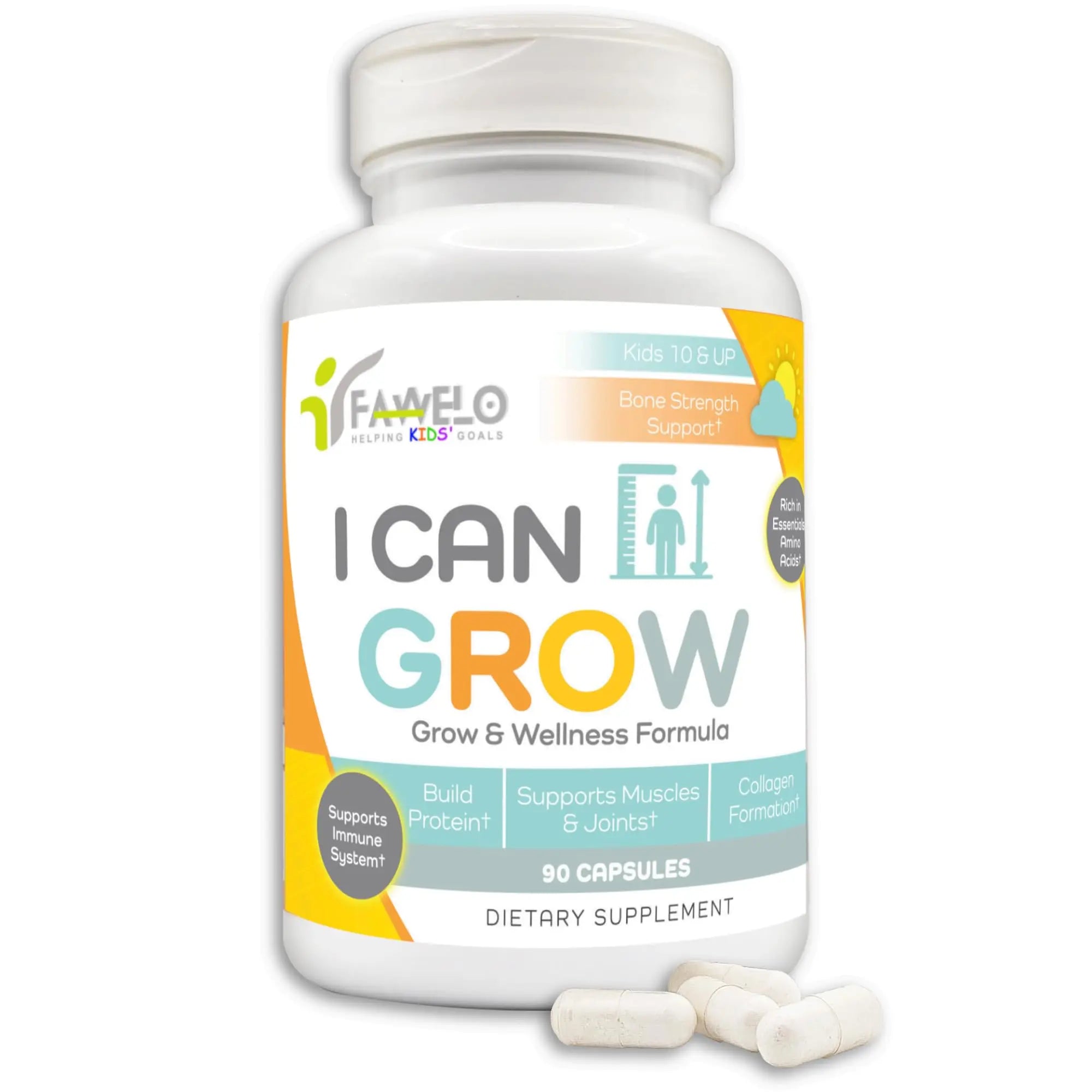 Fawelo I Can Grow Day-Time for Kids 10+ & Teens | Growth & Development Support with L-Arginine, Colostrum, Calcium, D3, Magnesium, Zinc | Fawelo buy supplements canada