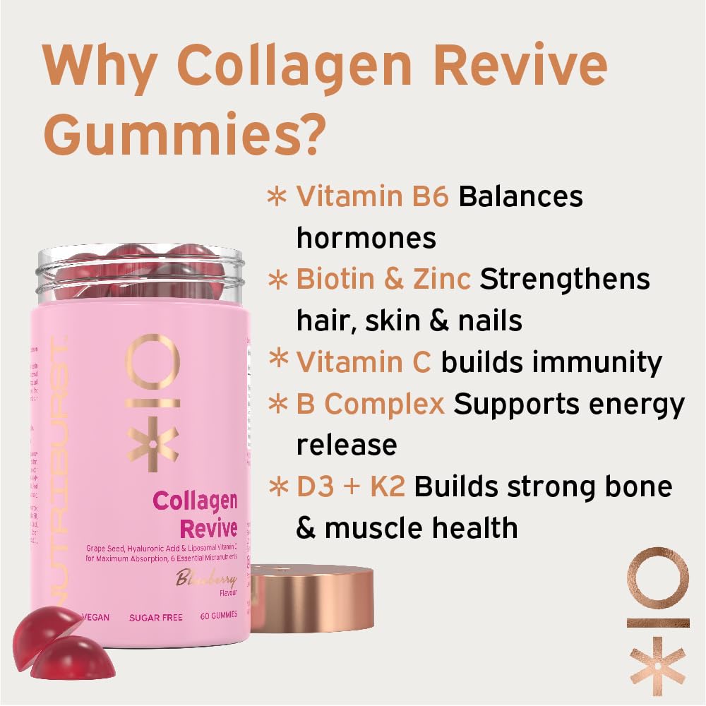 Nutriburst - Vegan Collagen Revive Gummies - Biotin (100µg), Hyaluronic Acid (100mg) + Vitamin C (80mg) Nutriburst buy supplements canada