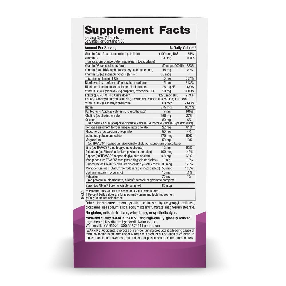 Nordic Naturals Prenatal Multivitamin for Women - Daily Vegetarian Prenatal Vitamins - 22 Essential Nutrients, Including B6, Folate, and Iron - 60 Tablets - 30 Servings Nordic Naturals buy supplements canada
