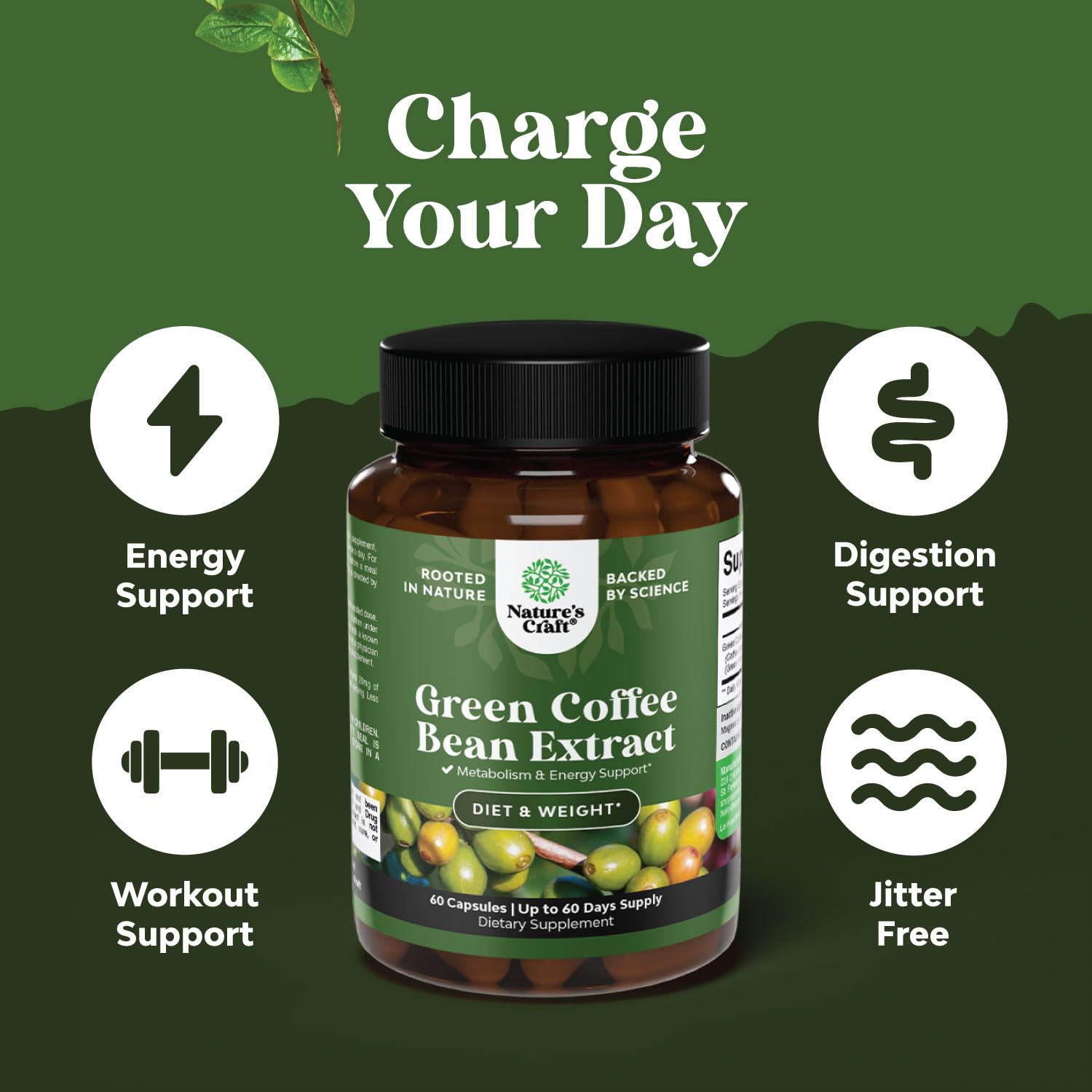 Pure Green Coffee Bean Extract - Super Energizing Green Coffee Extract with 50% Chlorogenic Natures Craft buy supplements canada