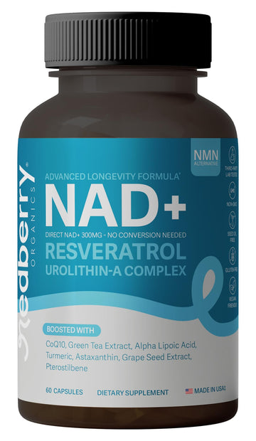 NAD Supplement with Direct NAD+ 300mg (NAD Plus) | Advanced Longevity Complex with Urolithin A & Resveratrol | NMN Alternative | 60 Capsules | Non-GMO, Gluten Free | Made in USA Redberry Organics buy supplements canada
