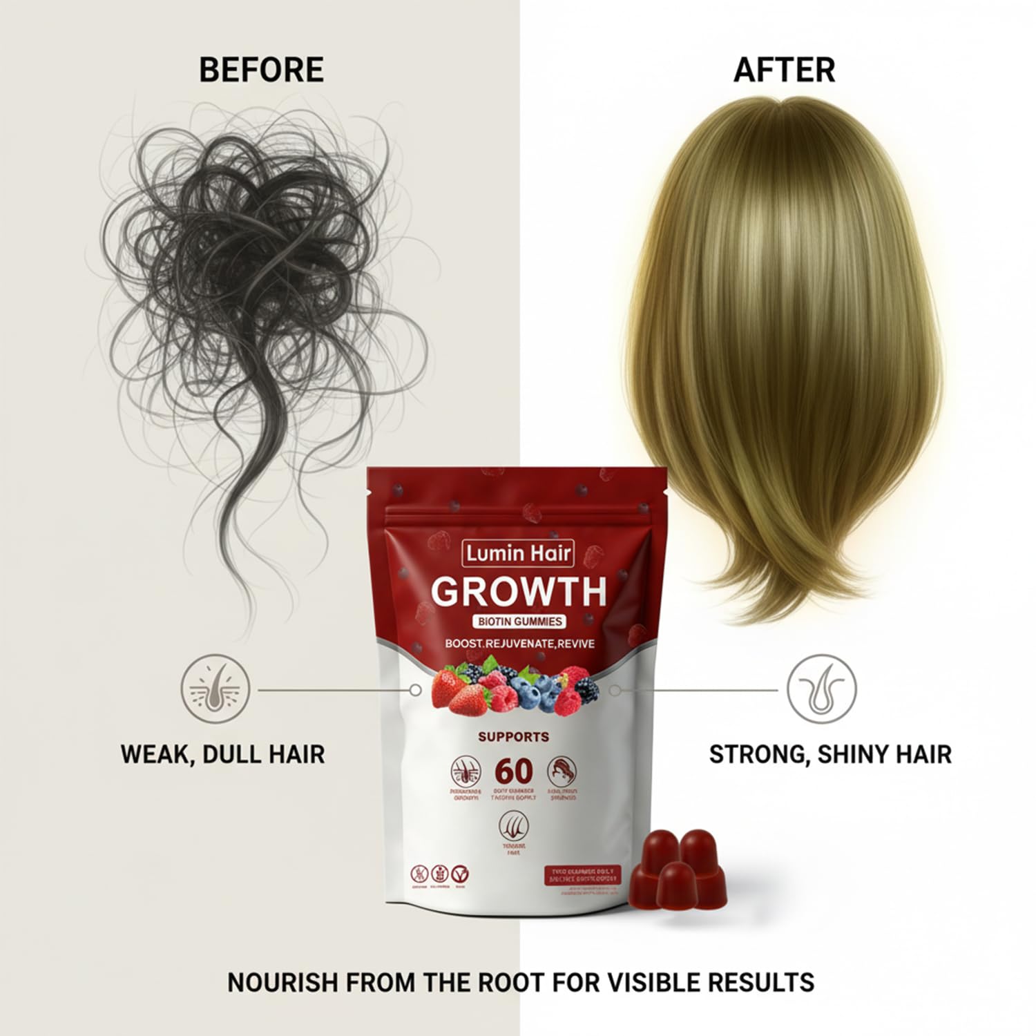 Lumin Hair Growth Gummies for Black Women, 60 Vegan Gummies, Daily Hair Nourishment with Biotin, Collagen & Botanical Extracts, Supports Healthy Hair Growth & Strength Lumin Hair buy supplements canada