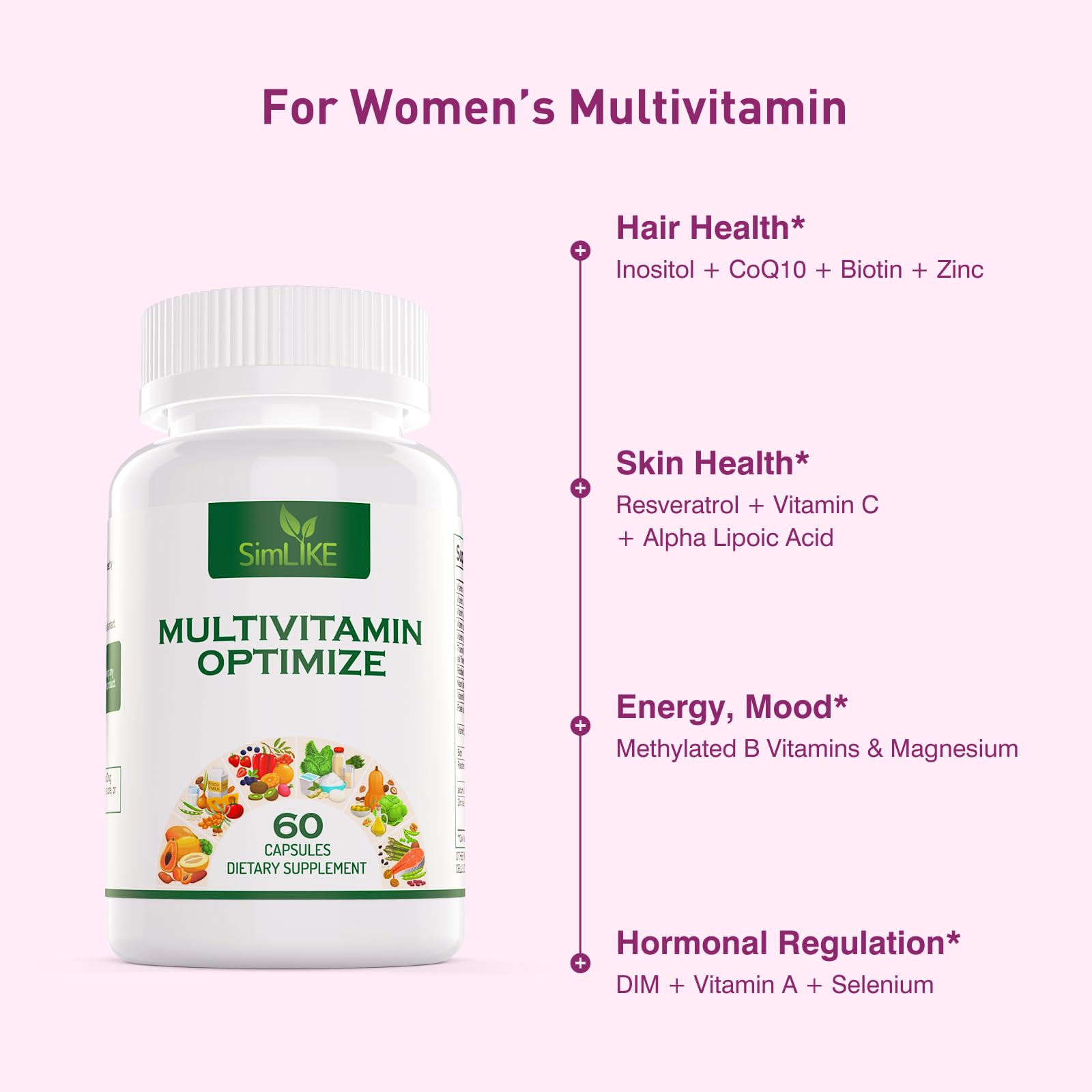 Methylated Multivitamin for Women, 30-in-1 Nutrients Formula with Inositol, CoQ10, Biotin, Zinc for Hair Health Support, Resveratrol, Vitamin C, Alpha Lipoic Acid for Skin Health Support, 60 Capsules Simlike buy supplements canada