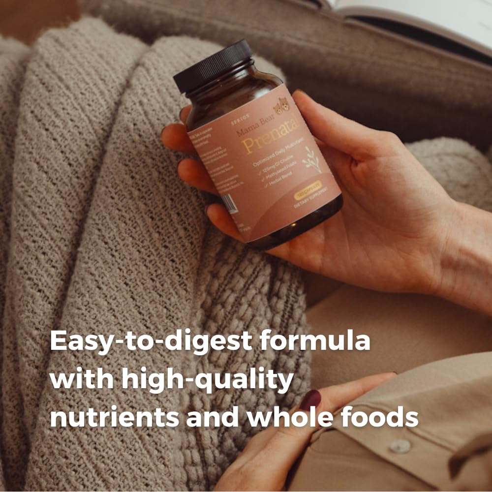 SPRIGS Mama Bear Prenatal Gold Multivitamin with Choline and Methylated Folate for Pregnancy Support Easy to Digest Prenatal Vitamins SPRIGS buy supplements canada