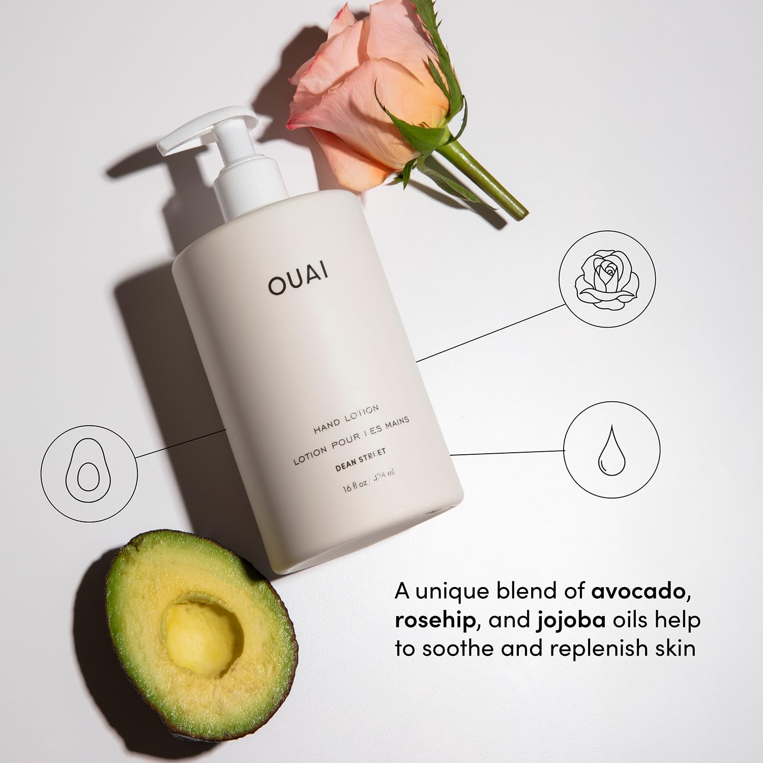 OUAI Hand Lotion - Daily, Lightweight, Hydrating Lotion for Dry Skin - Made with Avocado, Rosehip and Jojoba Oil to Lock in Moisture - Never Greasy (16 Fl Oz) OUAI buy supplements canada