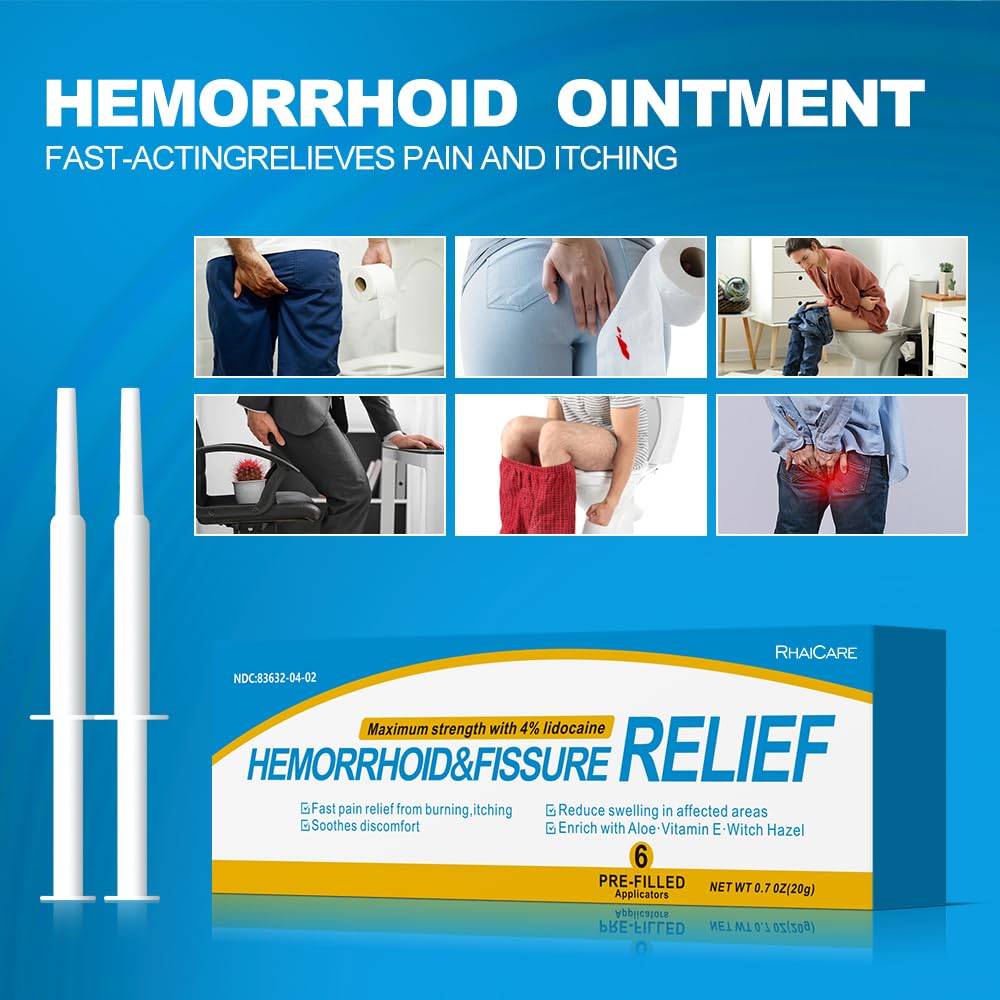 RHAICARE Hemorrhoid and Fissure Treatment Ointment (6 Pre-Filled Pack),Hemorrhoid and Fissure Cream Witch Hazel Maximum Strength Pain Relief,for Itching and Swelling RHAICARE buy supplements canada