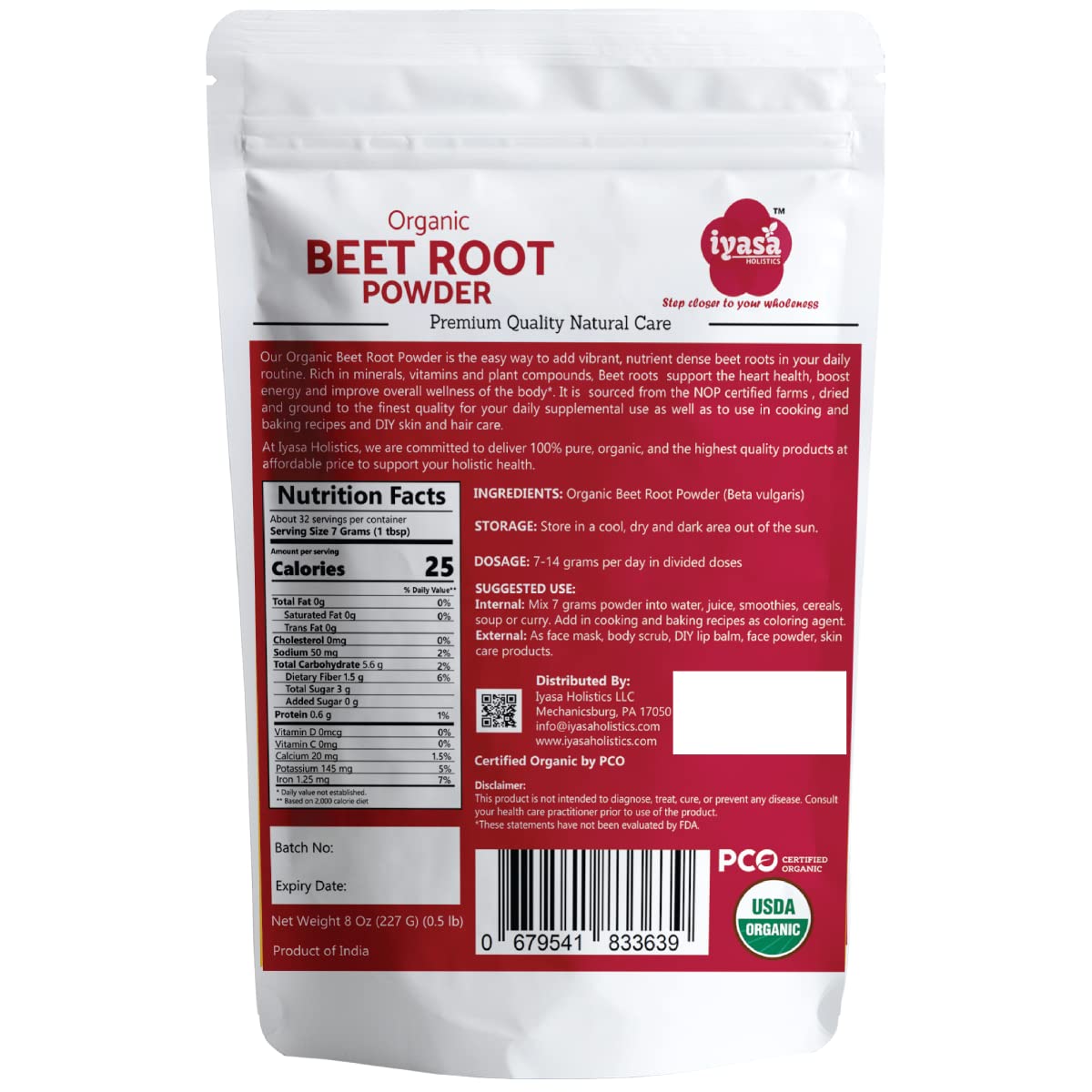 Iyasa Organic Beet Root Powder, Plant Based, Vegan, Gluten-Free, Beetroot Superfood Iyasa Holistics buy supplements canada
