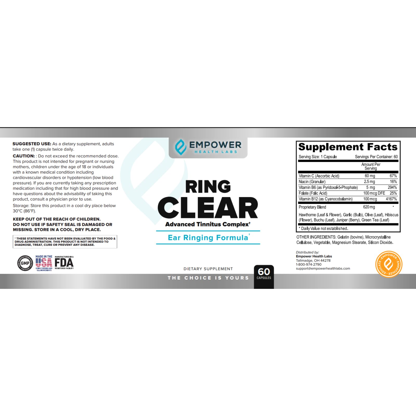 Empower Health Labs Ring Clear All-Natural Ear Buzz Relief Formula for Lasting Relief from Incessant Ear Buzzing - 30-Day Supply Empower Health Labs buy supplements canada