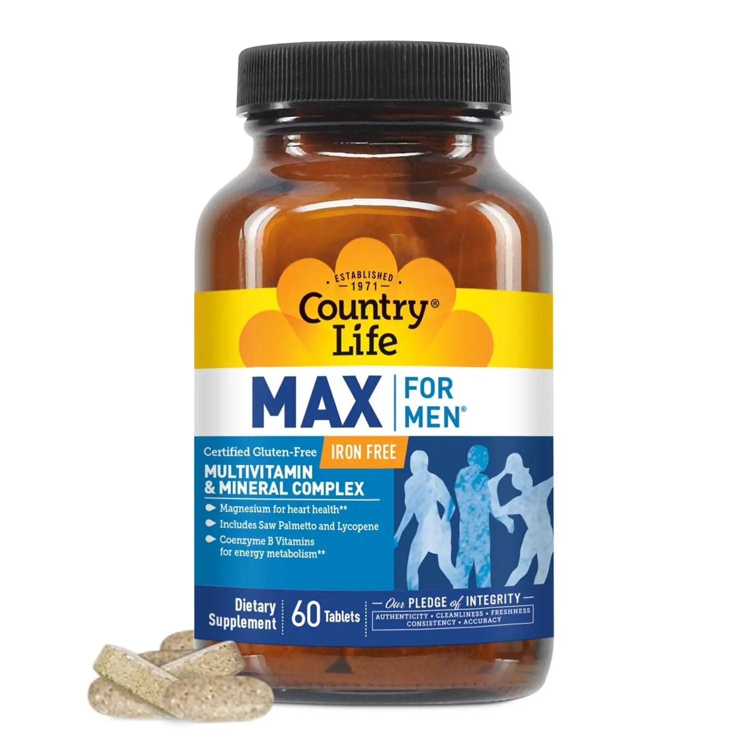 Country Life Max for Men, Multivitamin & Mineral complex, Iron-Free, Vegetarian Tablets, 60 Count, Certified Gluten Free, Certified Vegetarian Country Life buy supplements canada