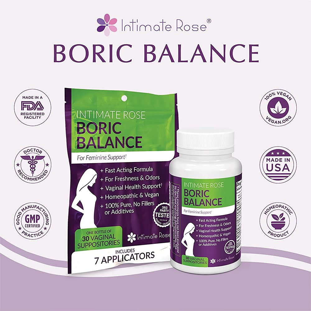 Intimate Rose Boric Acid Vaginal Suppositories - 30 Count (600mg) + 37 Applicators - Feminine Balance Intimate Rose buy supplements canada