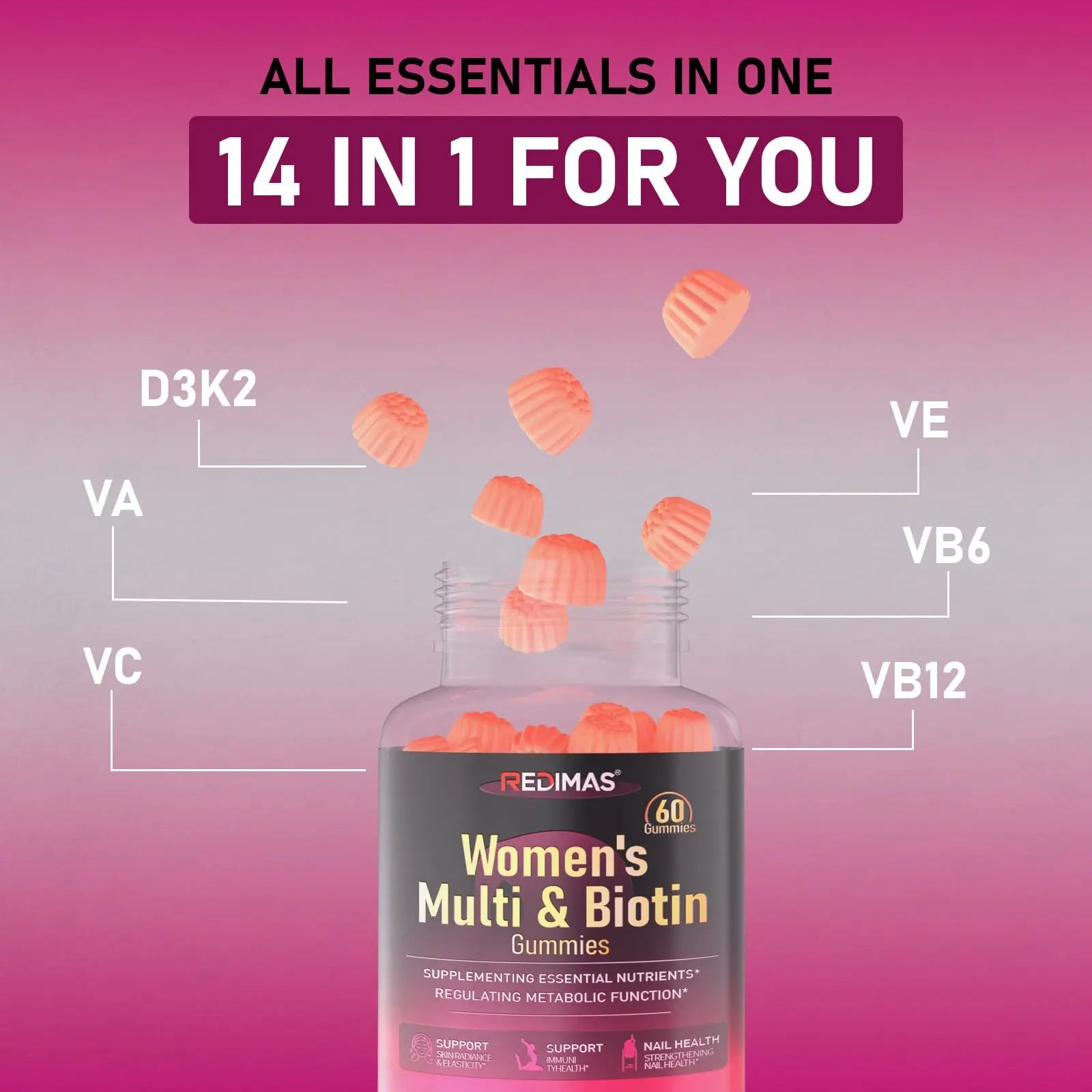 Redimas Multivitamin Gummies for Women, Chewable Adult Vitamin with Vitamins A, B, C, D, E, and Biotin, Gummy Format for Everyday Nutrient Inclusion Redimas buy supplements canada