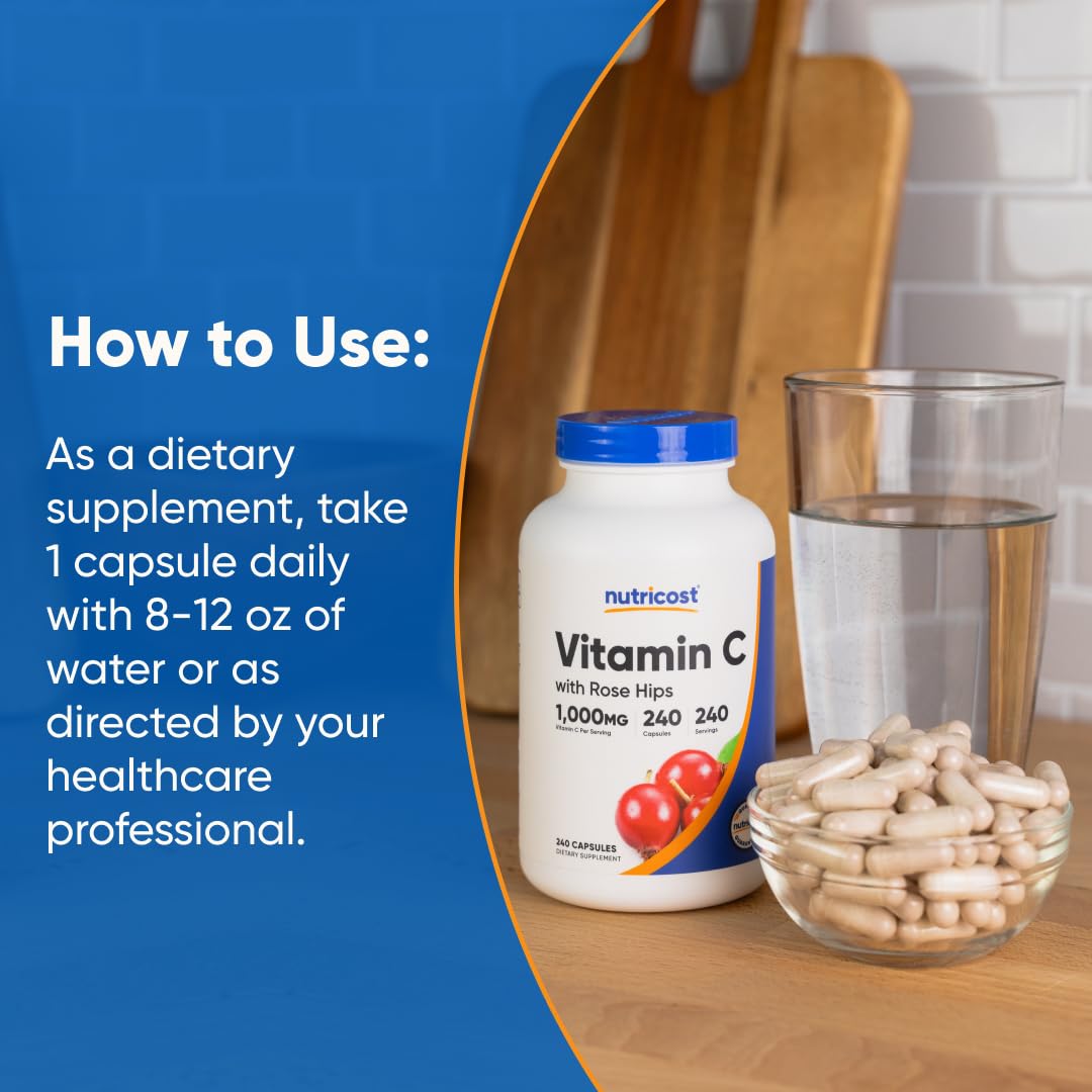 Nutricost Vitamin C with Rose Hips 1025mg, 240 Capsules - Vitamin C 1,000mg, Rose Hips 25mg, Premium Nutricost buy supplements canada