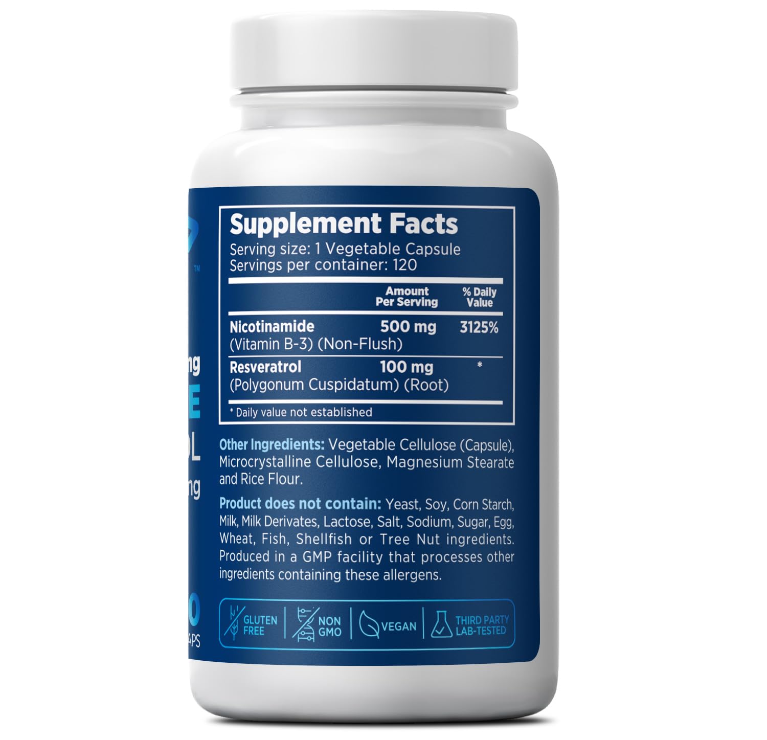 Nicotinamide 500 mg with Resveratrol 100 mg 120 Veggie Capsules - Non-GMO Vitamin B3, Supports Metabolic Health, NAD+, Skin Cell & Mitochondrial Energy Production. Made in USA for Men and Women Prime Formulas buy supplements canada