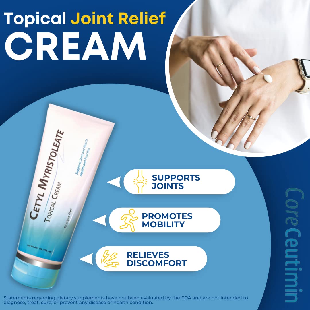Cetyl Myristoleate Topical Cream Omega 5 Fatty Acid - Helps Reduce Joint and Muscle Discomfort - Includes Arnica, Glucosamine, Aloe,Jojoba, Sunflower & Sesame Seed Oil - 4oz. by Coreceutimin CoreCeutimin buy supplements canada