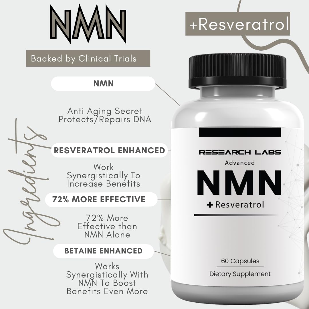 Research Labs Advanced NMN Resveratrol & Betaine (TMG) Longevity Formula – NAD Cellular Energy, Healthy Aging, Metabolic Support – Advanced Science Supplement – Made in USA NAD Supplement Booster Research Labs buy supplements canada