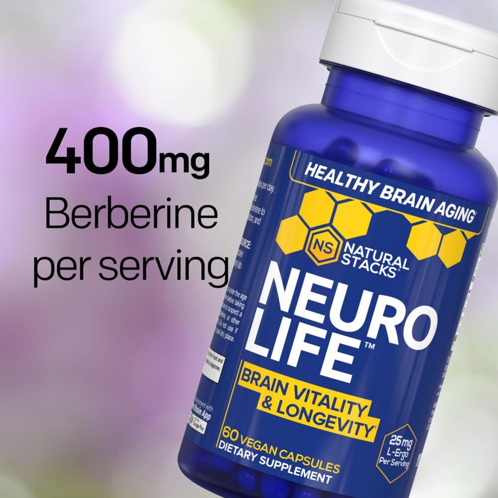 NeuroLife Longevity Supplement - 500mg Taurine & 400mg Berberine Supplement - Clinically Tested MitoPrime L-Ergothioneine - Brain Support for Cognitive Vitality - 60 Berberine Capsules NATURAL STACKS buy supplements canada