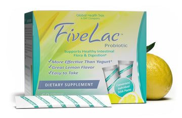 Global Health Trax GHT - FiveLac Lemon Probiotic Powder Drink Mix, Probiotics for Women, Men, Kids - Smooth Digestive Support & Elimination – Relieve Constipation & Gas - 60 Packets, 3.18 Oz, Non-GMO ght Global Health Trax buy supplements canada