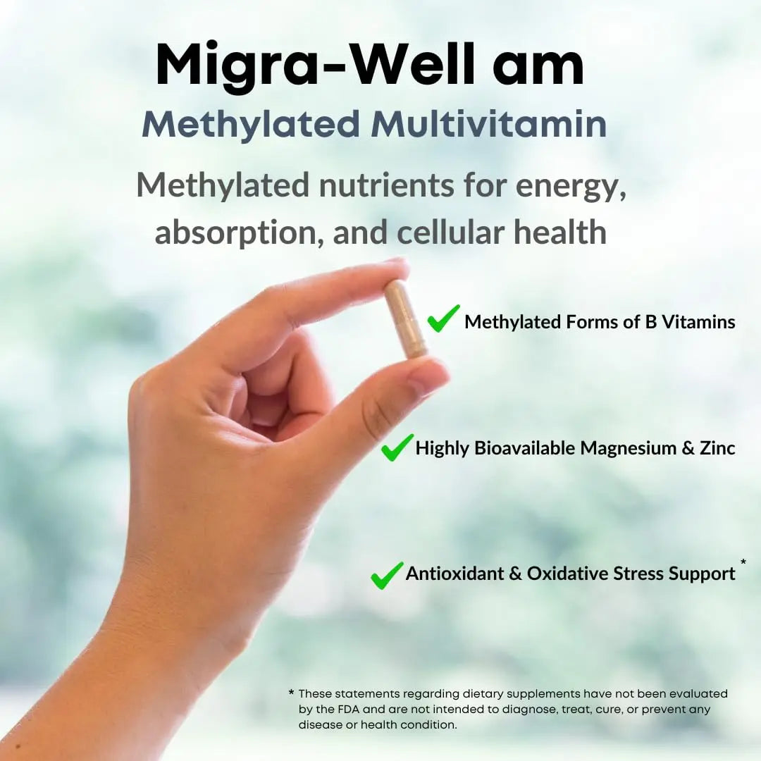 Wellkasa Migra-Well AM: Energizing Daily Methylated Multivitamin with Bioavailable Minerals & Antioxidants Supporting Brain Wellkasa buy supplements canada