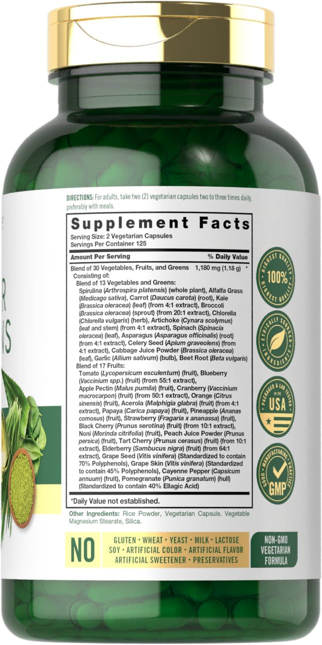 Carlyle Super Greens Capsules | 250 Count | Blend of 13 Vegetables and Greens Plus 17 Fruits | Non-GMO & Gluten Free Supplement Carlyle buy supplements canada