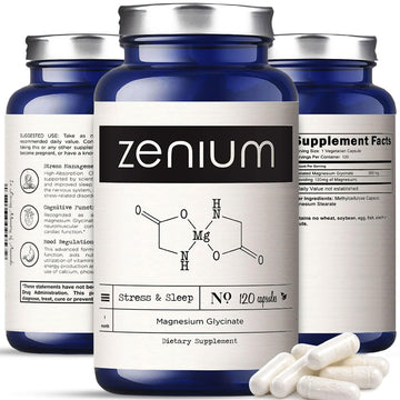 Zenium - Magnesium Glycinate for Sleep, Chelated, 600mg per Serving, 120 Capsules | High Absorption | Relieve Tension, Worry, Nervousness | Calm The Mind & Body | Ayurvedic | Natural Relief Supplement Zenium buy supplements canada