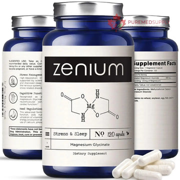 Zenium - Magnesium Glycinate for Sleep, Chelated, 600mg per Serving, 120 Capsules | High Absorption | Relieve Tension, Worry, Nervousness | Calm The Mind & Body | Ayurvedic | Natural Relief Supplement Zenium buy supplements canada