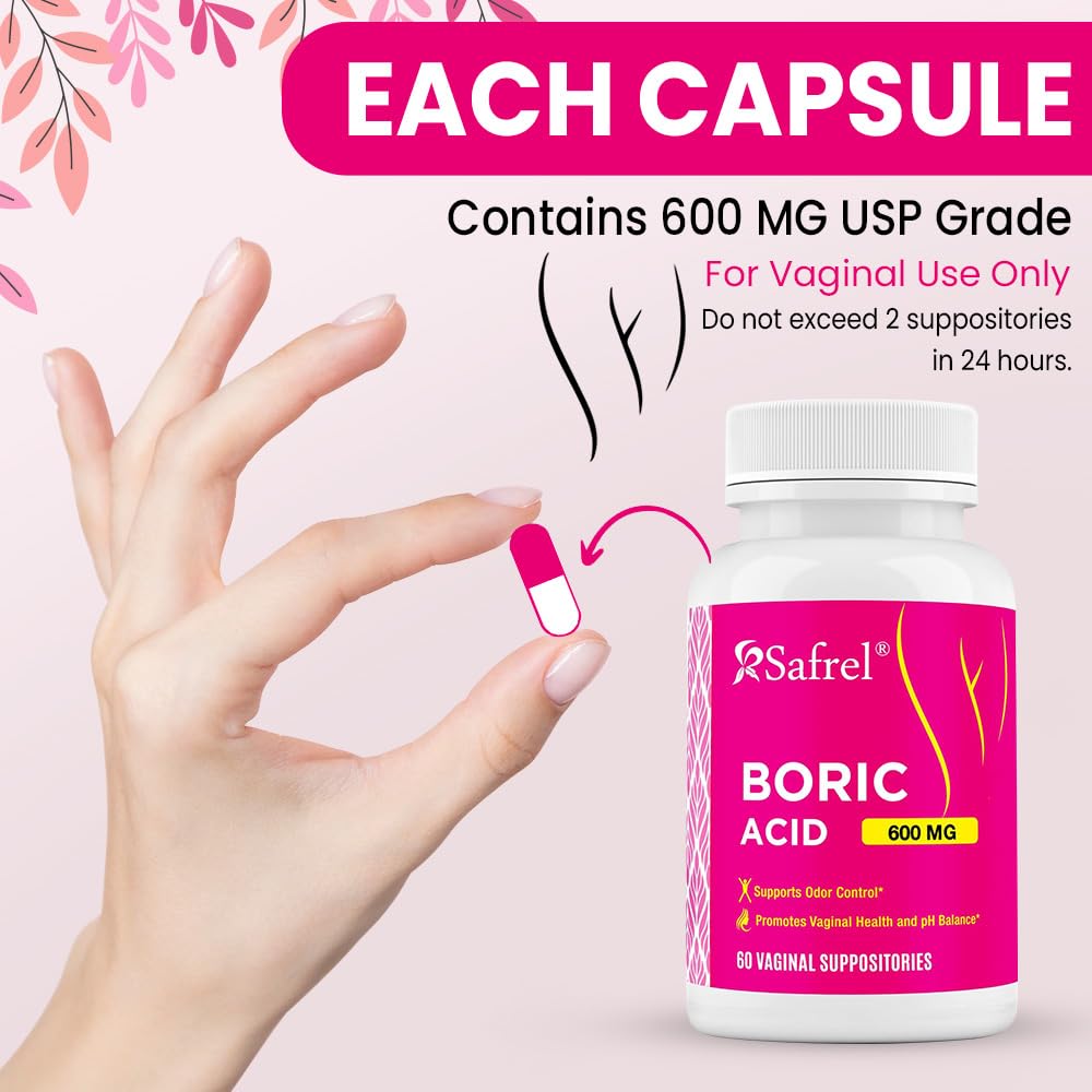 Safrel Boric Acid Vaginal Suppositories - 60 Count (1-Pack) – 100% Pure USA-Made, Supports Intimate Safrel buy supplements canada