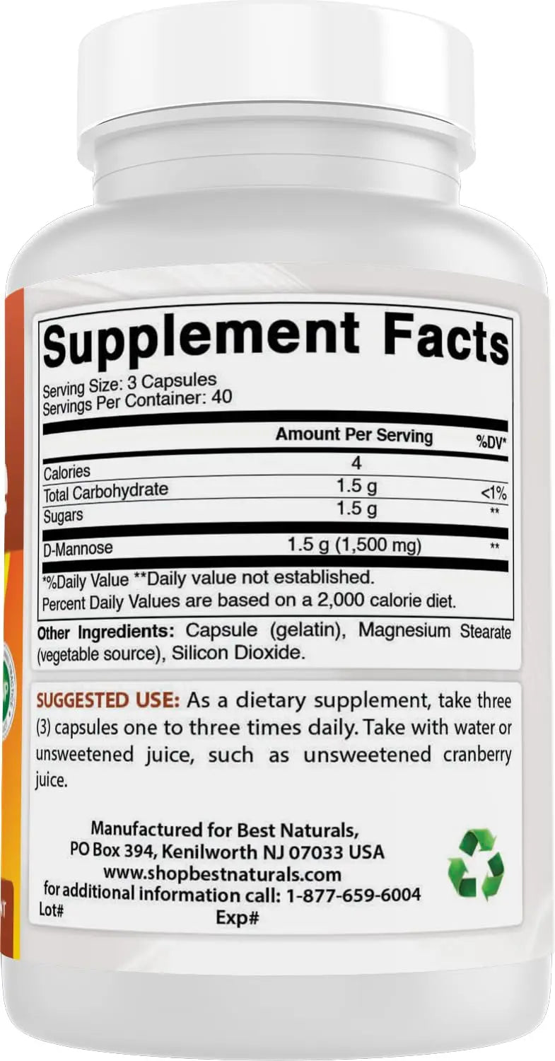 Best Naturals D-Mannose Capsules - Urinary Tract Cleanse Supplement 1500mg/Serving - 120 Count Best Naturals buy supplements canada
