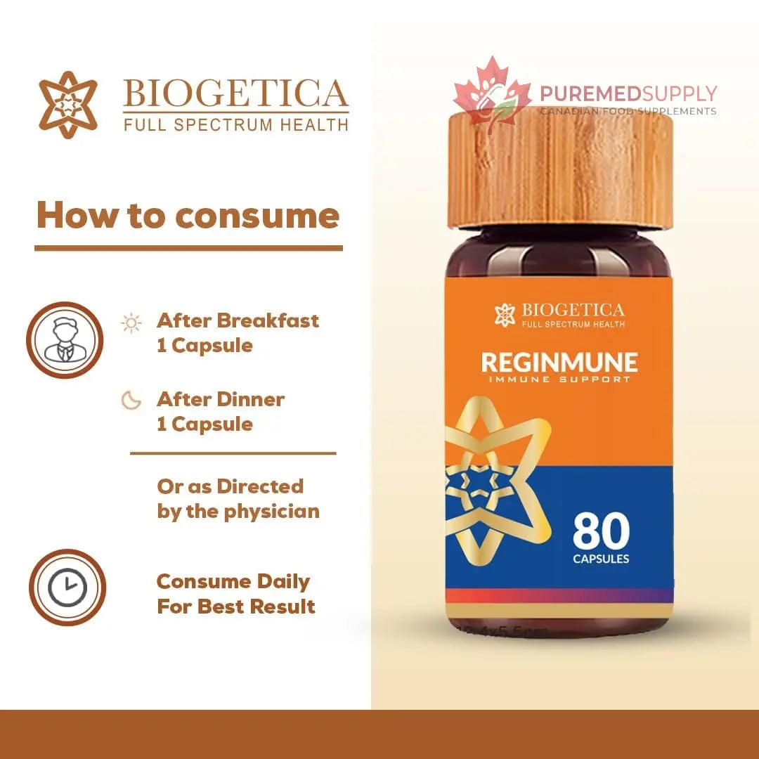 Biogetica Reginmune - Natural Immune Support Care Daily Boost Immune System Booster - 80 Capsules Biogetica buy supplements canada