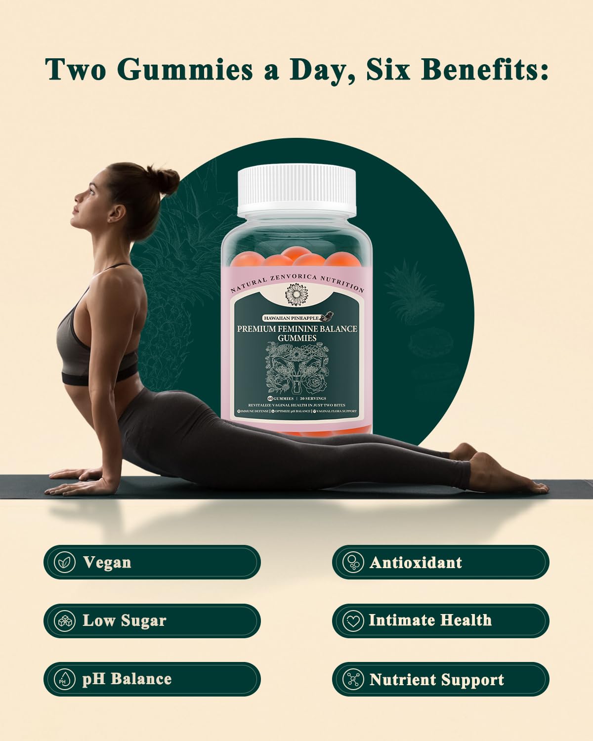 Zenvorica Premium Feminine Balance Gummies for Women - Hawaiian Pineapple pH Balance Probiotic Gummies for Odor and Flora Wellness, Immune Support, Vegan, 60 Count Zenvorica buy supplements canada