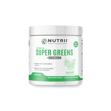 Nutrii Organic Green Immunity Superfood Powder - Soothes Digestion, Boosts Healthy Vitality and Energy. Fast Acting Formula with Probiotics, Enzymes, Turmeric and Ashwagandha (30 Servings Lemon-Mint) Nutrii buy supplements canada