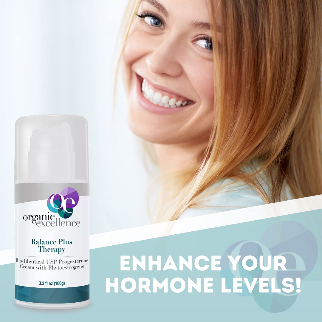 Organic Excellence Balance Plus Therapy - USP Bioidentical Organic Progesterone Cream for Women - with Phytoestrogens - for Menopause Relief and Natural Hormone Balance, 3.3 fl oz (100g) Organic Excellence buy supplements canada