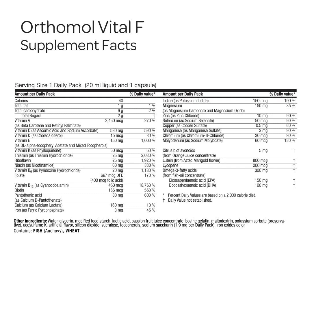Orthomol Vital F Vial, Women's Multivitamin, 7-Day Supply, Vitamins A, B, C, D, E, K, Calcium, Iodine, Omega-3 Orthomol buy supplements canada