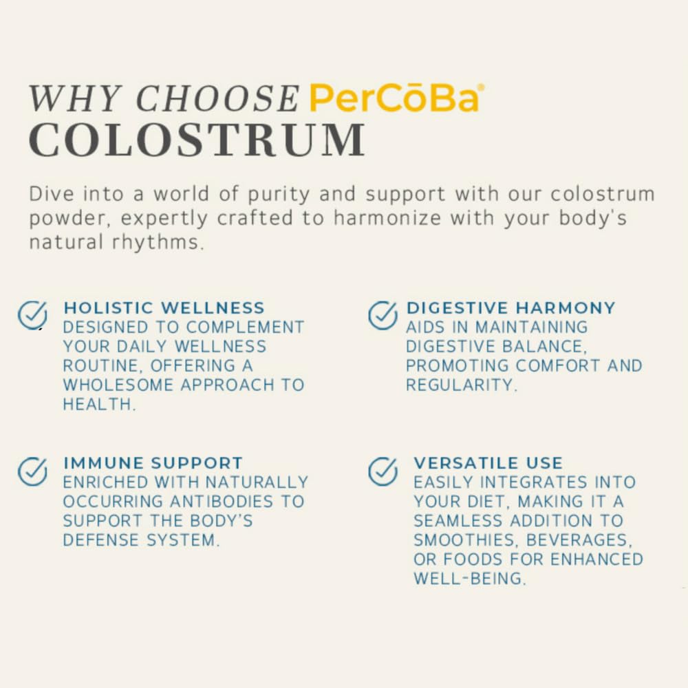Colostrum Supplement for Gut Health, Bloating, Hair Growth, Muscle Recovery, Immune Support - Unflavored Bovine Colostrum Powder Made in USA, Non-GMO, Gluten Free, 120 Grams Per Serving - 40 Servings PERCOBA buy supplements canada