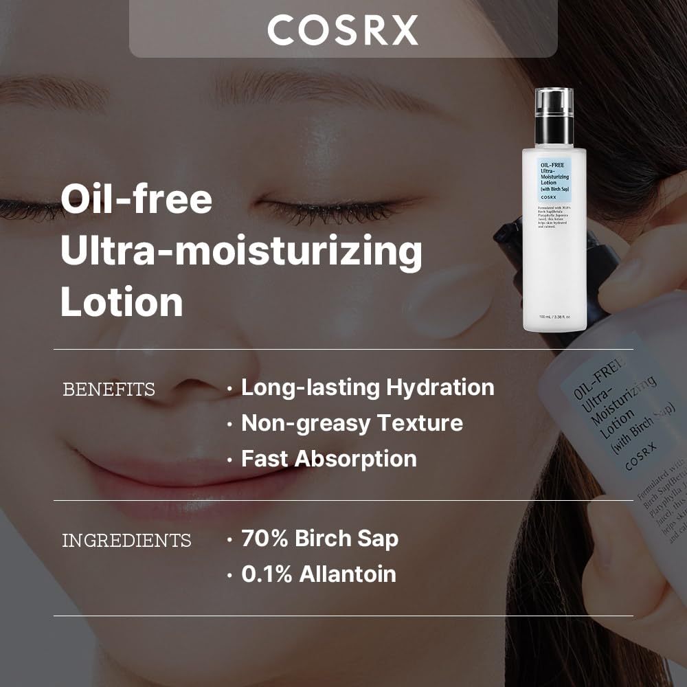 COSRX Oil Free Lotion with Birch Sap, Daily Acne Facial Moisturizer, Hydrating Moisturizer for All Skin Types, Korean Skin Care, 3.38 fl.oz / 100ml COSRX buy supplements canada