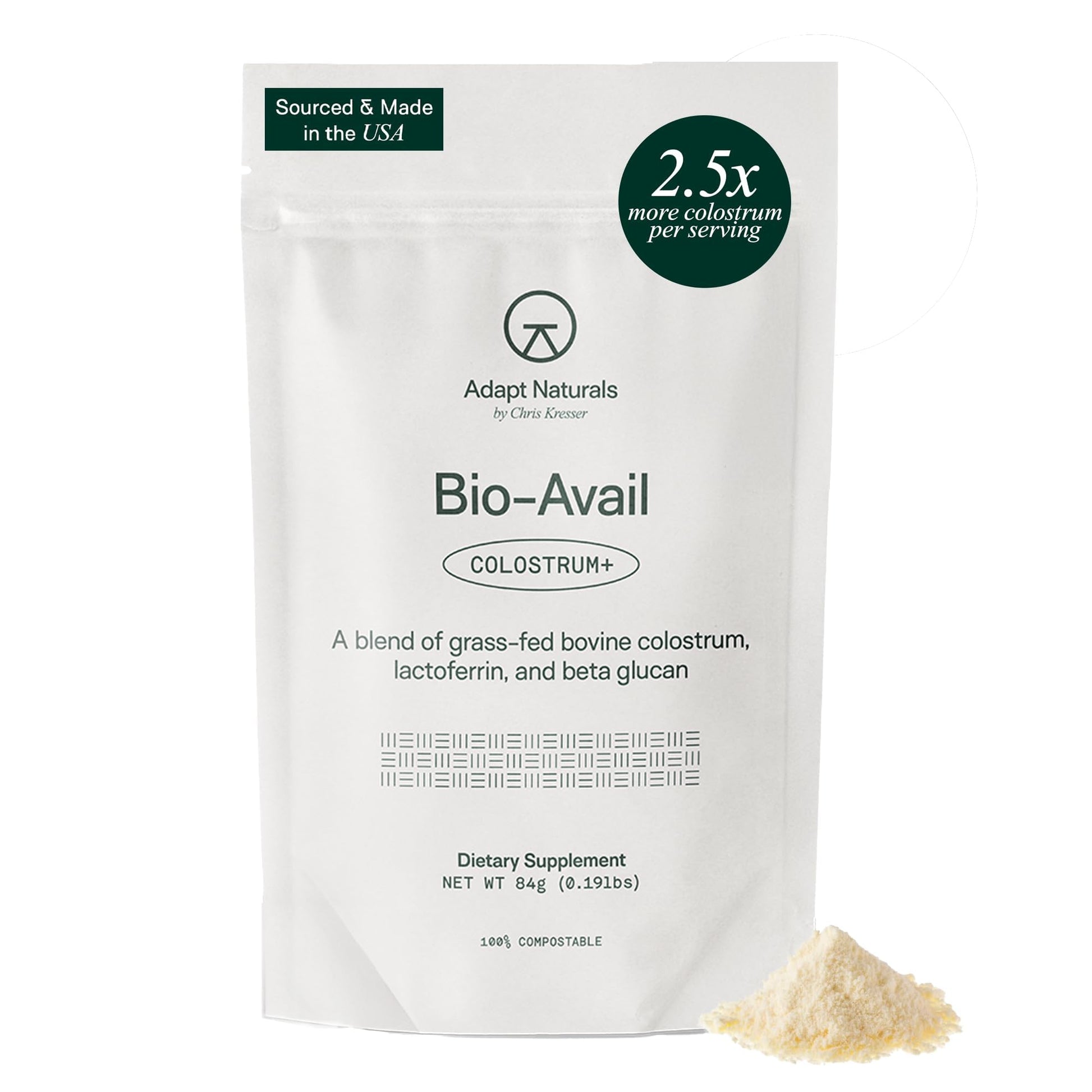 Adapt Naturals Colostrum Supplement with Lactoferrin & Beta-Glucan, Bio-Avail Grass Fed Bovine Colostrum Powder for Gut Health, Immune Support & Vitality | Non-GMO, 2500mg, Unflavored - 30 Days Supply ADAPT NATURALS BY CHRIS KRESSER buy supplements canada