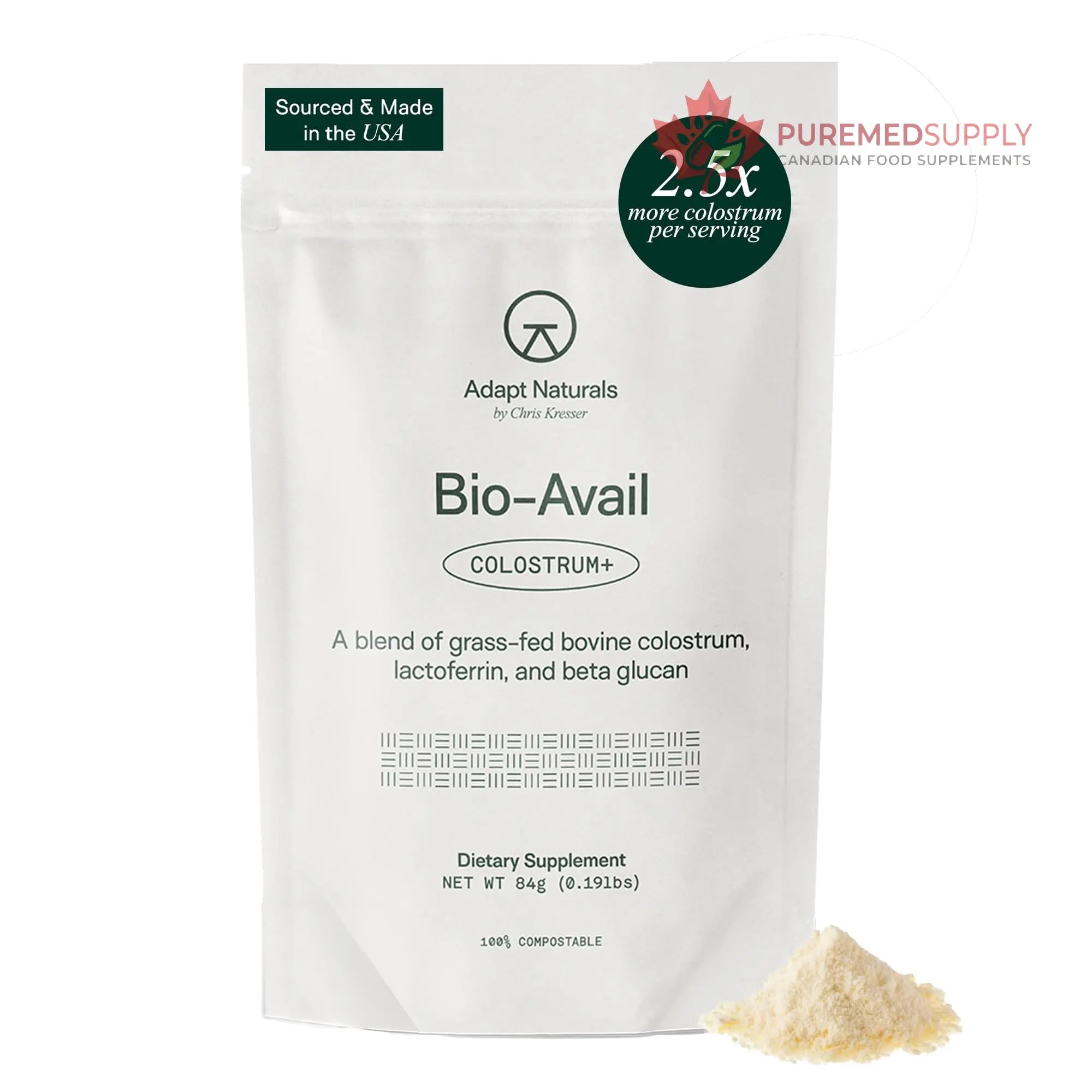 Adapt Naturals Colostrum Supplement with Lactoferrin & Beta-Glucan, Bio-Avail Grass Fed Bovine Colostrum Powder for Gut Health, Immune Support & Vitality | Non-GMO, 2500mg, Unflavored - 30 Days Supply ADAPT NATURALS BY CHRIS KRESSER buy supplements canada