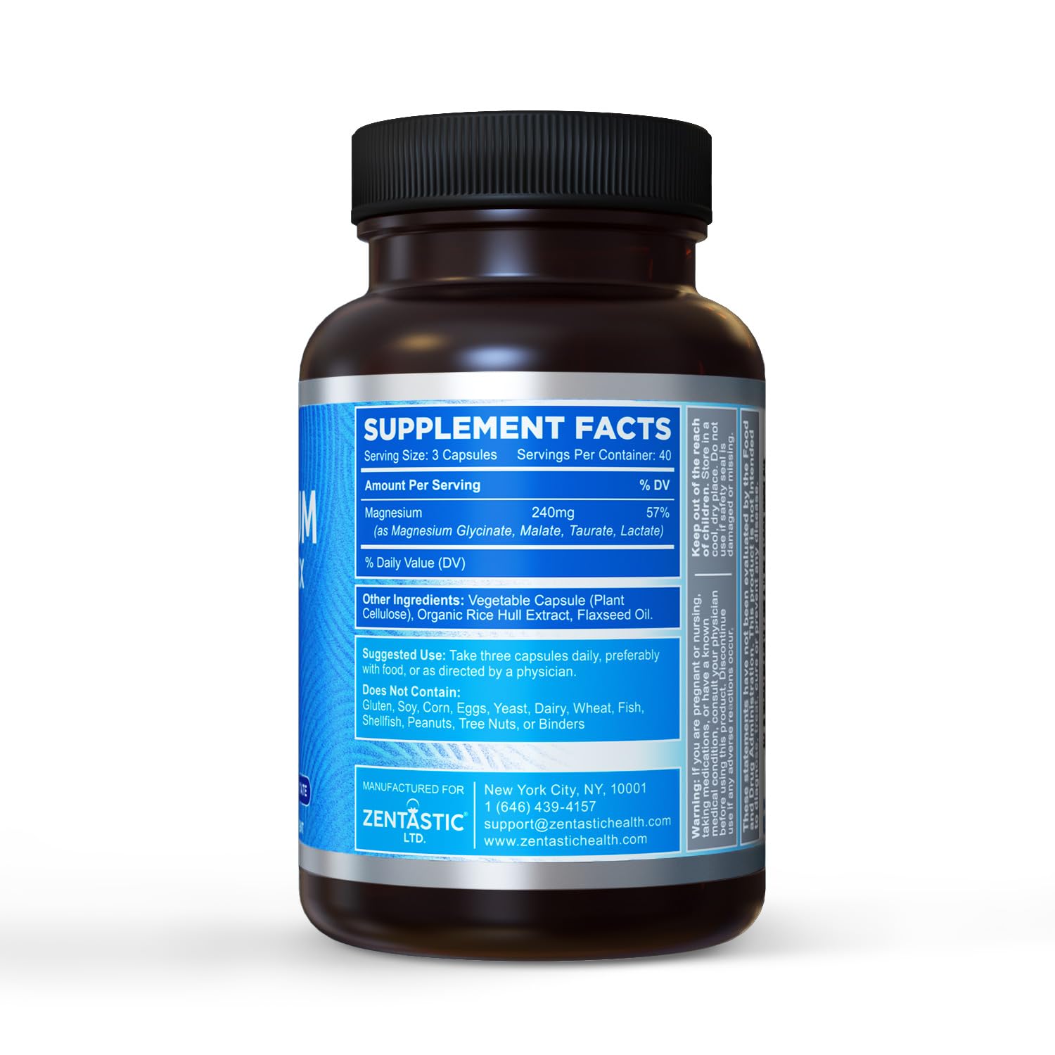 Zentastic Magnesium Complex 4-in-1 Supplement – Magnesium Glycinate, Malate, Taurate & Lactate – Chelated High Absorption for Nerves, Zentastic buy supplements canada