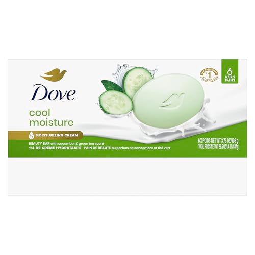 Dove Beauty Bar Soap Cool Moisture Cucumber & Green Tea Scent, 6 Bars for Refreshed Skin, Leaves Skin Refreshed 3.75 oz Dove buy supplements canada