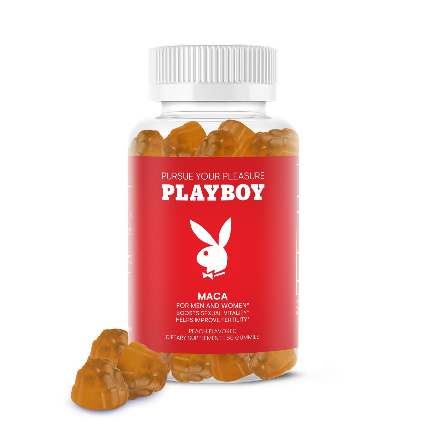 Playboy - Maca Root Gummies for Women and Men (60 Count - Peach Flavored) - Boost Sexual Vitality, Libido, Fertility - Supplement - 100% Natural, Vegan Non GMO - 4:1 Extract Maca Peruana Avid buy supplements canada