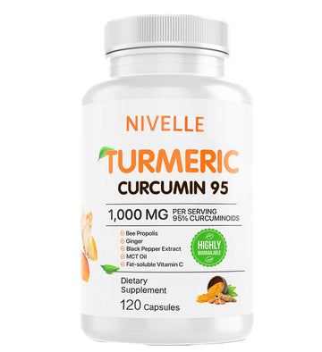 NIVELLE Turmeric Curcumin | Pure Turmeric Curcumin Supplement 1000mg | 95% Curcuminoids with Bee Propolis, Ginger, MCT Oil, Fat Soluble Vitamin C, & Black Pepper | 120 Capsules (1) NIVELLE buy supplements canada