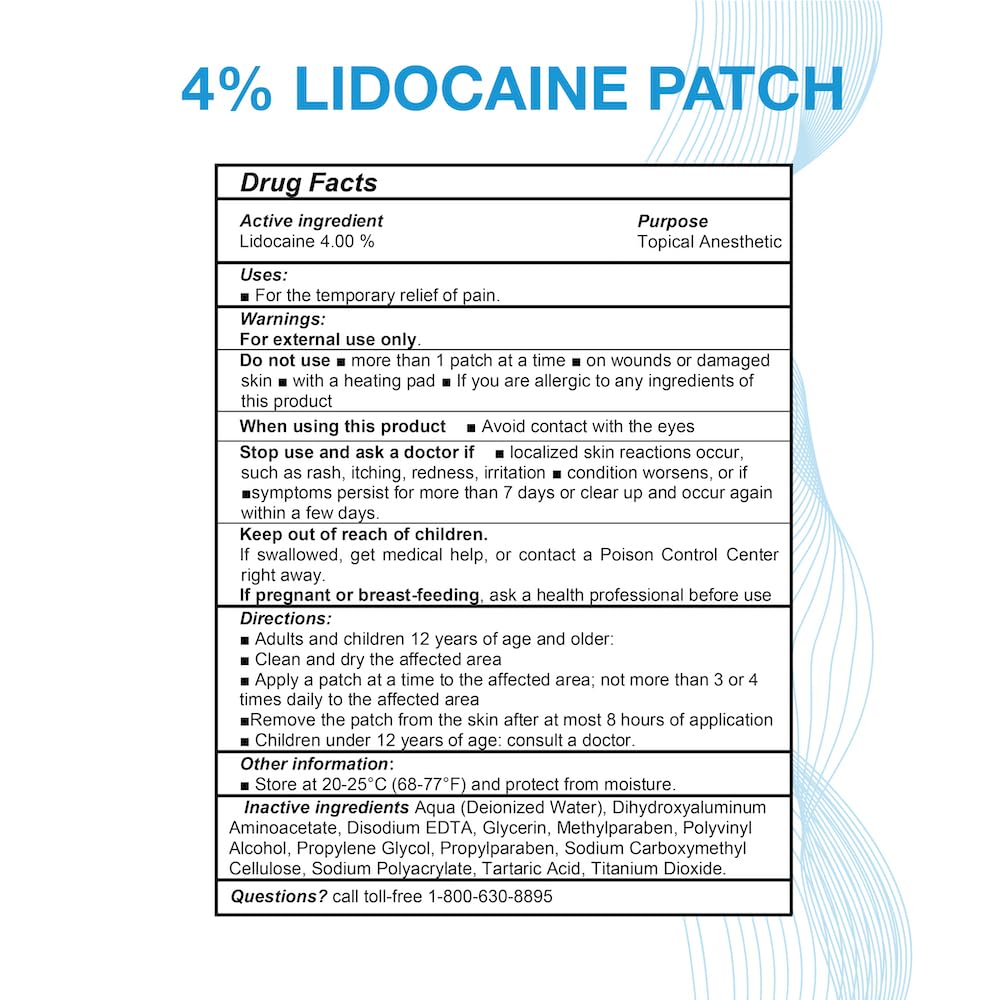 Puregen Labs Lidocaine 4% Numbing Patch - Total 60 Patches Maximum Strength | Fast Acting Temporary Relief of Aches | Back, Neck, Shoulders, Elbows and Knees P Puregen Labs buy supplements canada