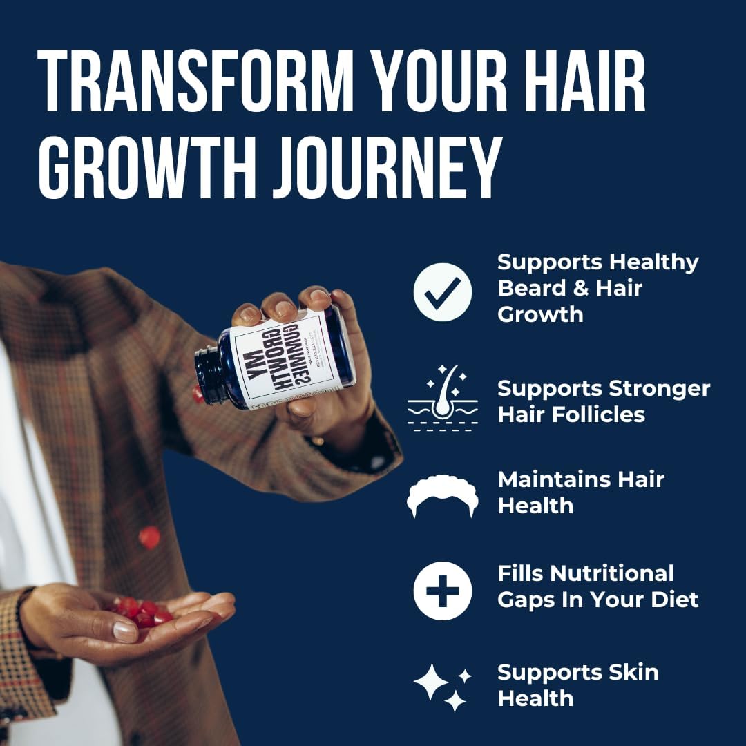 Evan Alexander Grooming My Growth Gummies | Healthy Hair & Beard Growth Support | Stronger Hair Follicles & Better Skin | Strawberry & Coconut Flavor | Vitamins C, D3, B6, B12 & Biotin | 60 Gummies Evan Alexander Fine Grooming buy supplements canada