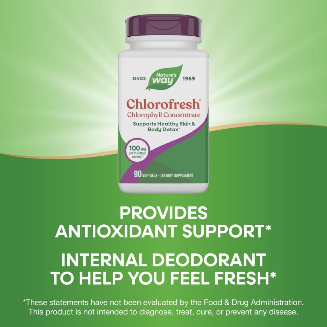 Nature’s Way Chlorofresh Chlorophyll Concentrate Softgels, Chlorophyllin Copper Complex, Internal Deodorant Supplement, Supports Healthy Skin and Detox Pathways Nature's Way buy supplements canada