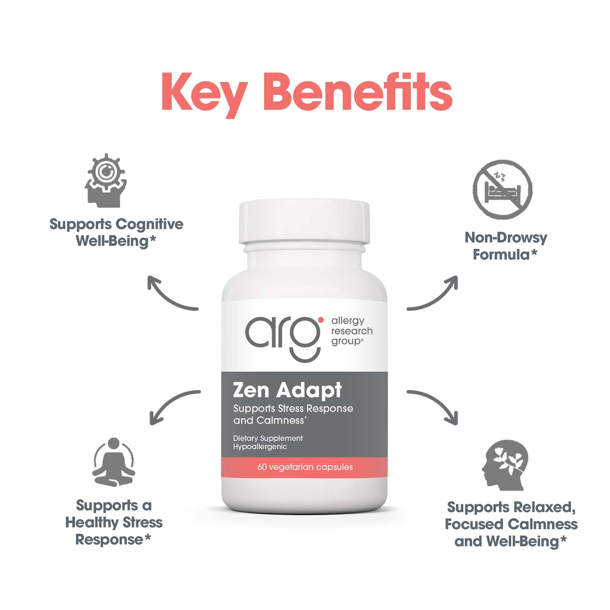 ARG Zen Adapt - 200 mg L-Theanine, 125 mg Ashwagandha & 550 mg GABA - Supports Stress Response and Calmness - Vegetarian Capsules - Hypoallergenic Formula - 30 Servings - 60 Capsules Allergy Research Group buy supplements canada